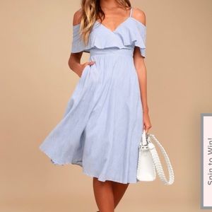 Blue and white striped midi dress